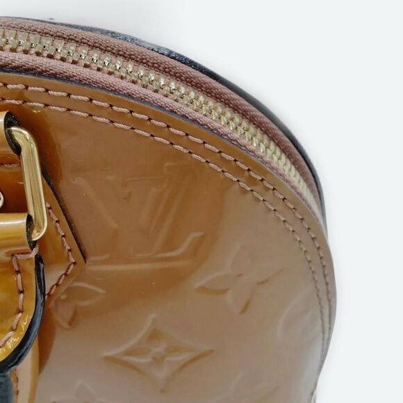 Auth Louis Vuitton Camel Brown Vernis Patent Leather 2way LV Alma BB Satchel - Picture 10 of 16